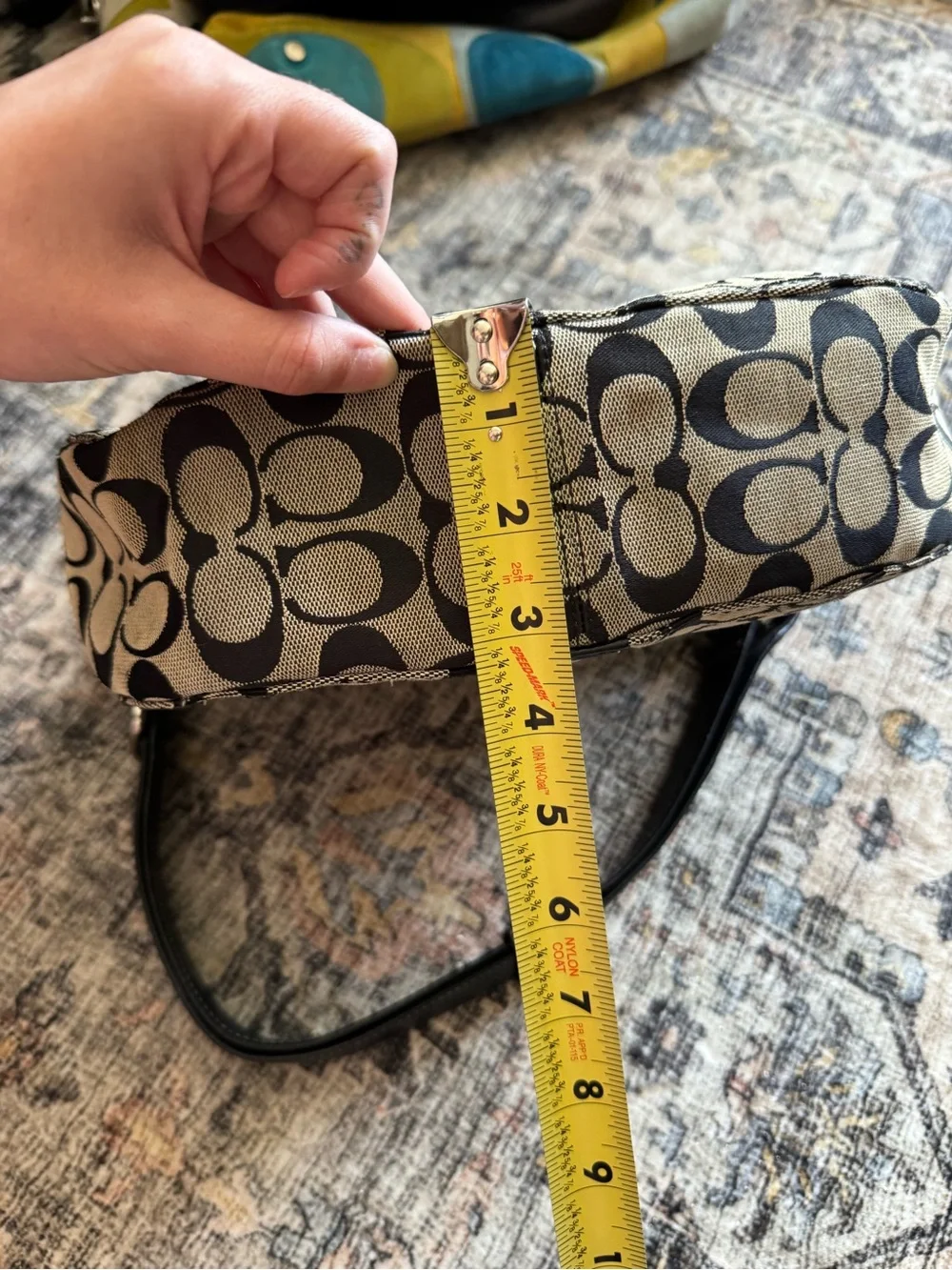 Coach Black and Cream Signature Canvas Shoulder Bag with Cherry Charm